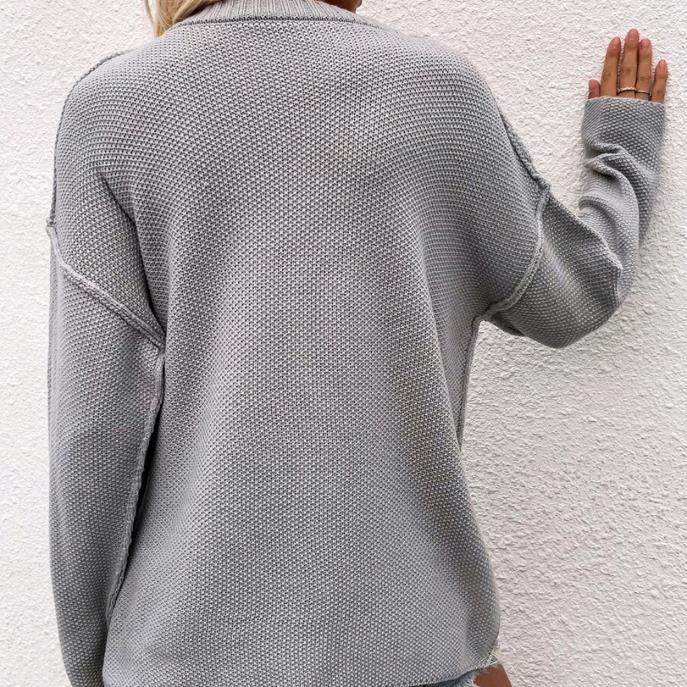 Khaki Button up Knit Oversized Sweater Top - Picture 5 of 8